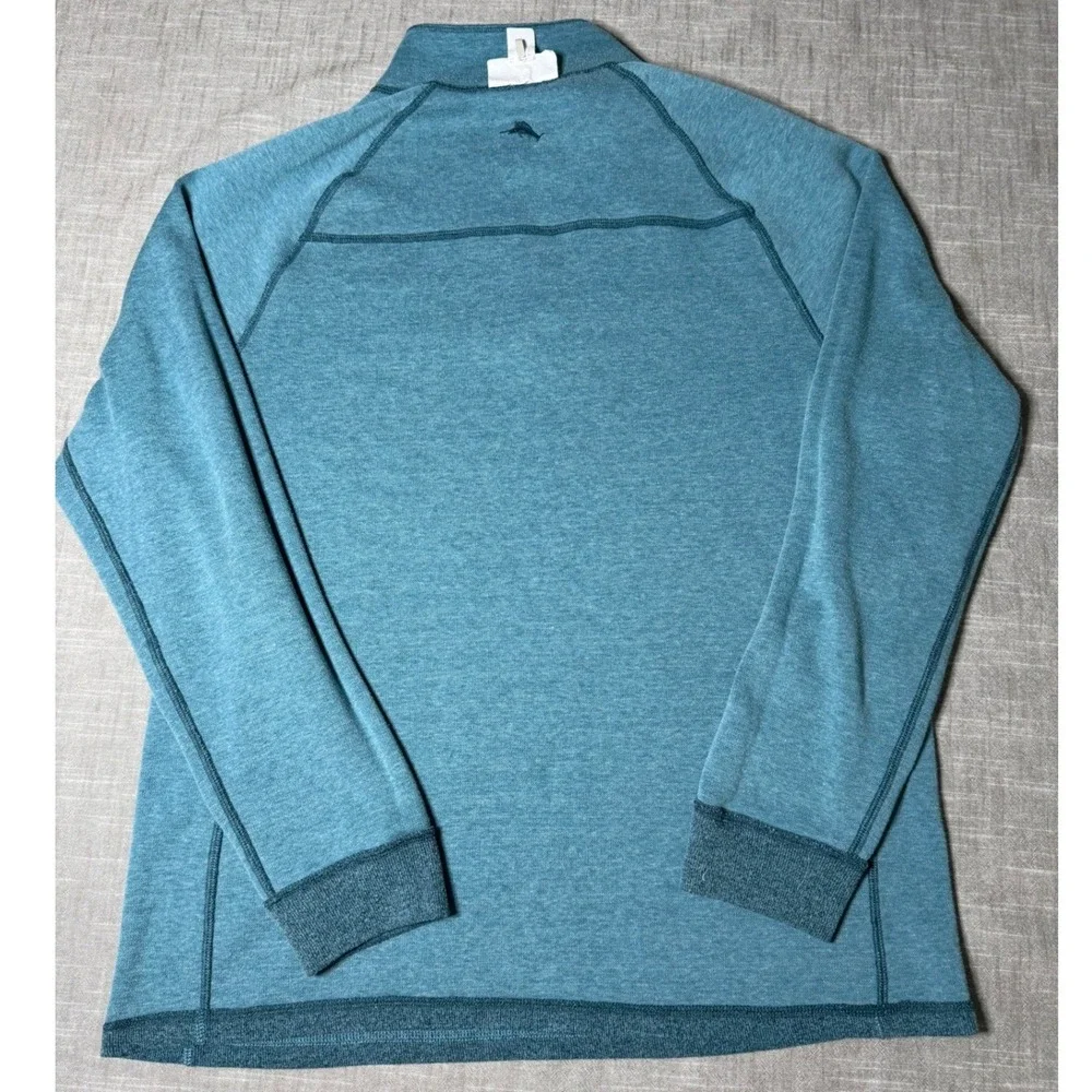 Tommy Bahama Reversible Quarter Snap Pullover Mens Large Teal Blue Mock Neck L/G